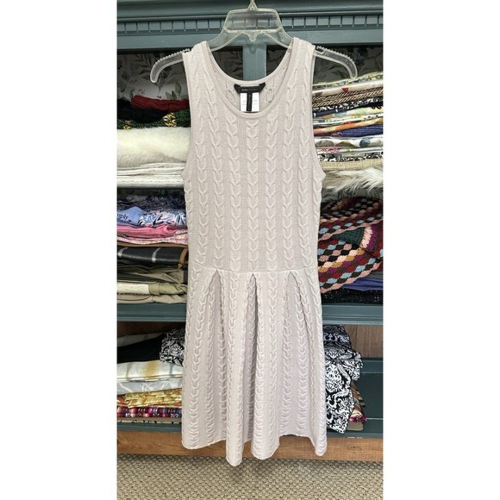 BCBG Womens Taupe Cable Knit Sweater Scoop Neck‎ Dress